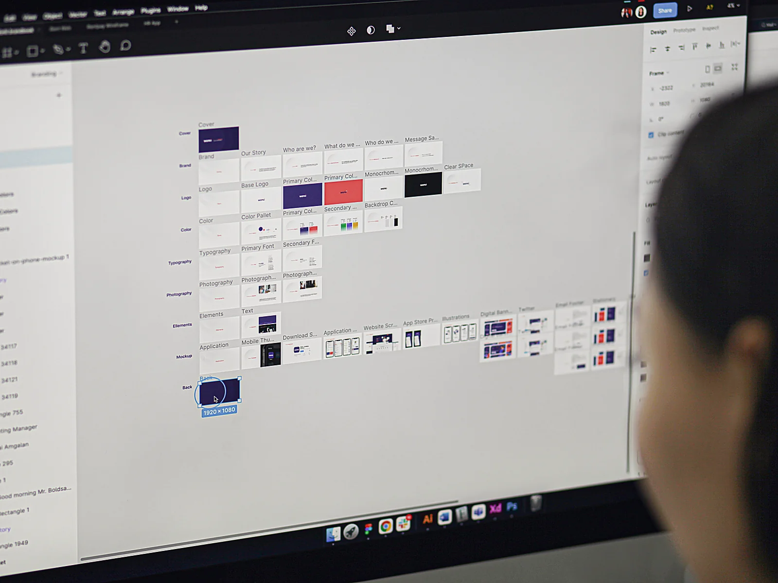 A complete brand kit reviewed on screen: logo, palette, typography